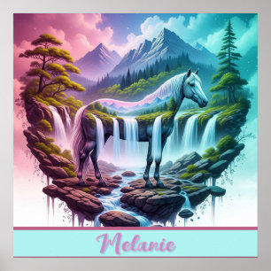 Poster Paisagem de Fantasia da Cascata do Pastel Horse