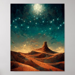 Poster Paisagem de Fantasia Noturna no Deserto Ficção Cie