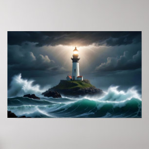 Poster Paisagem de Farol Ondas do Oceano Costeiro Ondas d