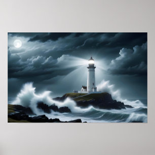 Poster Paisagem de Farol Ondas do Oceano Costeiro Ondas d