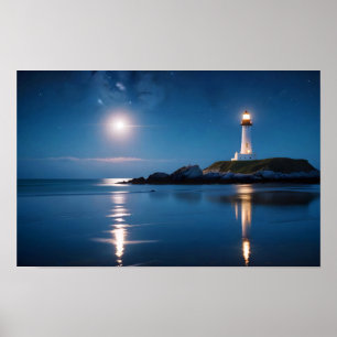 Poster Paisagem de Farol Paisagem Costeira Oceano Calmo N