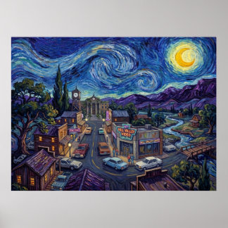 Poster Paisagem de Ficção Científica Noturna Estrelada de