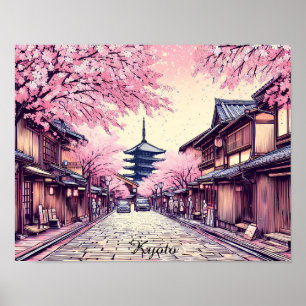 Poster Paisagem de Flor de Cerejeira do Japão em Kyoto