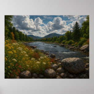 Poster Paisagem de Flores Silvestres do Rio da Montanha 
