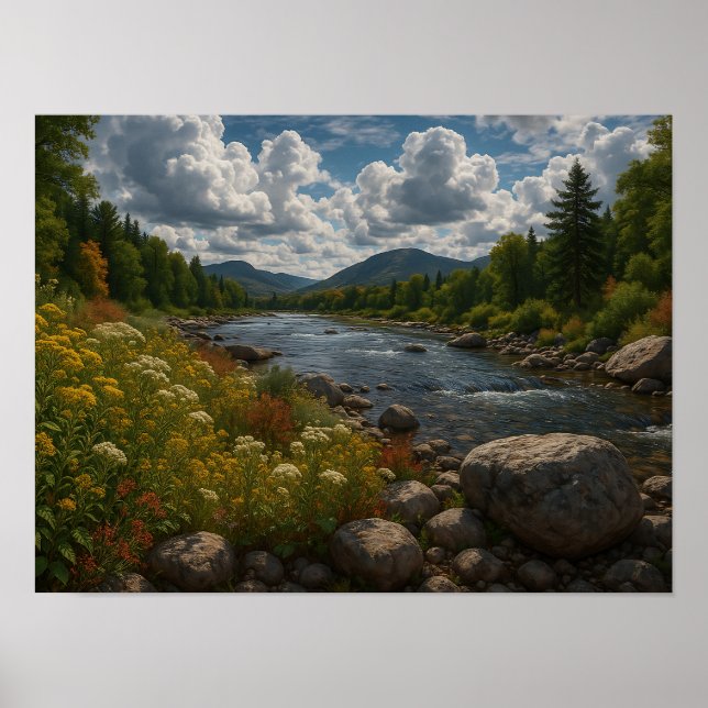 Poster Paisagem de Flores Silvestres do Rio da Montanha  (Frente)