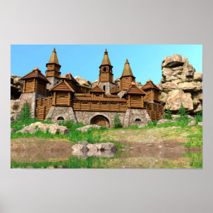 Poster Paisagem de Fortaleza de Madeira Medieval