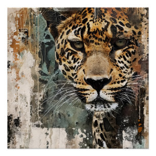 Póster Paisagem de Gatos de Selva abstrato branco