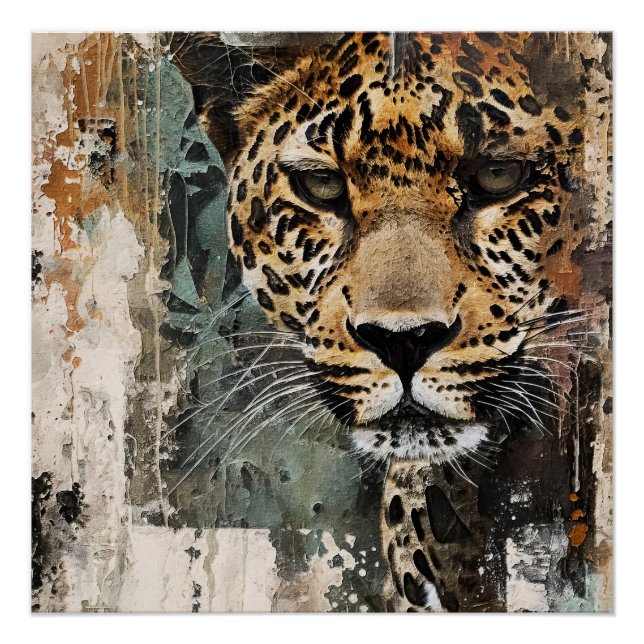 Póster Paisagem de Gatos de Selva abstrato branco (Frente)