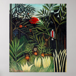 Poster Paisagem de Henri Rousseau com Ga Botânica Macaco