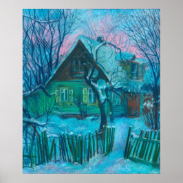 Poster Paisagem de inverno Antiga Casa de Algodão Pintura