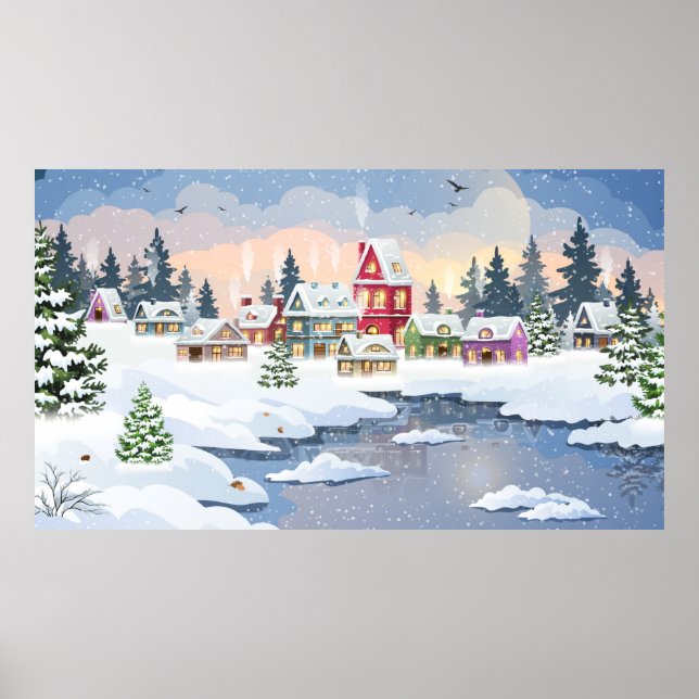 Poster Paisagem de inverno com casa coberta de neve (Frente)