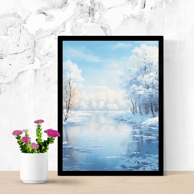 Poster paisagem de inverno com lago tranquilo congelado (Criador carregado)