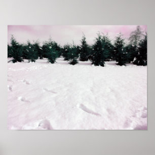 Poster Paisagem de inverno com larchas na neve