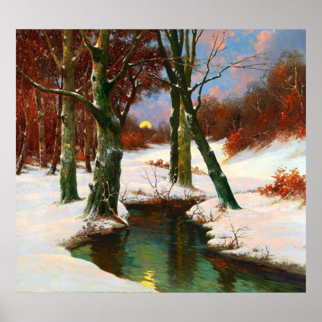 Poster Paisagem de Inverno com Lua Nascente Adolf Kaufman (Frente)