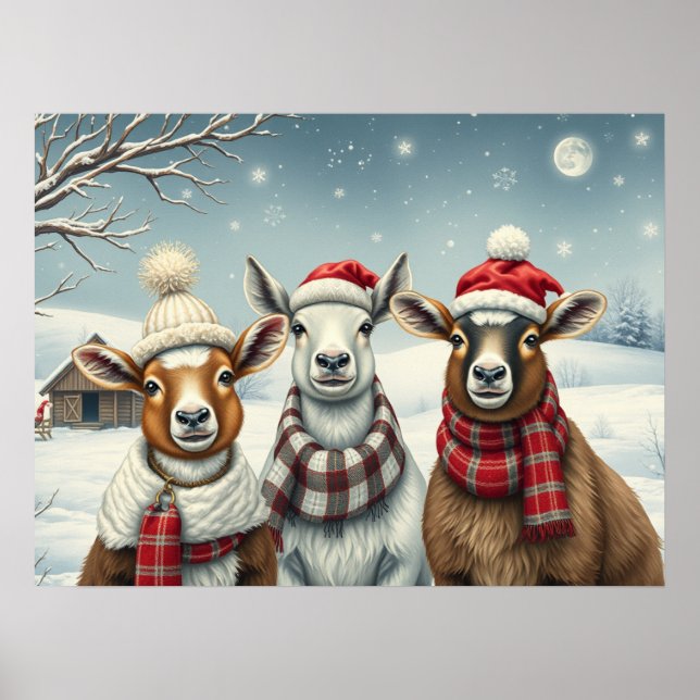 Poster Paisagem de inverno com ovelha e cabine (Frente)