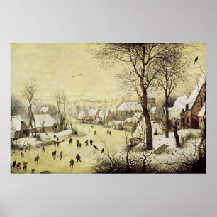 Póster Paisagem de inverno com Patinadores