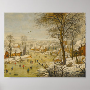 Poster Paisagem de Inverno com Patinadores e Armadilha pa