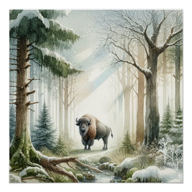 Póster Paisagem de inverno de Buffalo Bison (Frente)