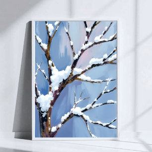 Poster Paisagem de Inverno Galhos de Árvore Nevados Pinta