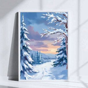 Poster Paisagem de Inverno Pintura da Natureza com Neve