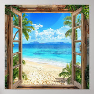 Poster Paisagem de janela falsa Ilusão Arte de Parede Jan
