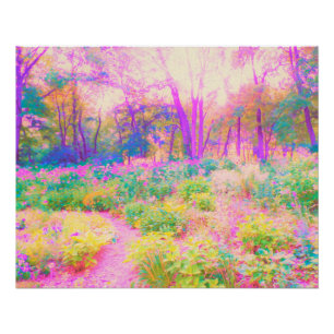 Póster Paisagem de Jardim Cor-de-Rosa e Coral Iluminada