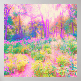 Poster Paisagem de Jardim Iluminado Rosa e Coral