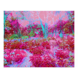 Póster Paisagem de Jardim Impressionista Vermelho e Rosa