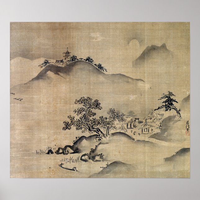 Poster Paisagem de Kano Chikanobu (Frente)