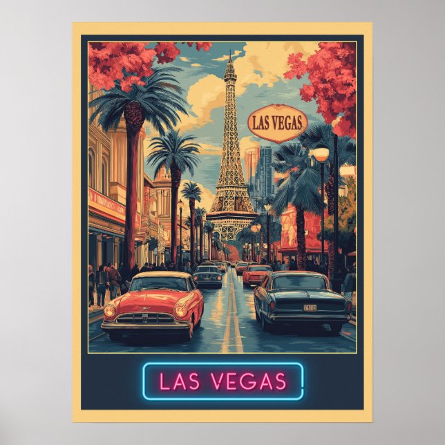 Poster Paisagem de Las Vegas com Torre Eiffel - Retrospec (Frente)