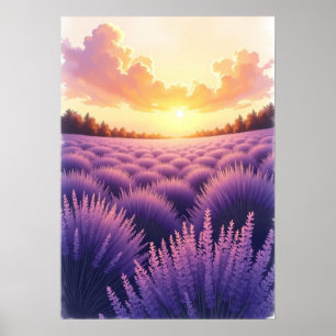 Poster Paisagem de Lavandas Sunset Ultra-Detalhada