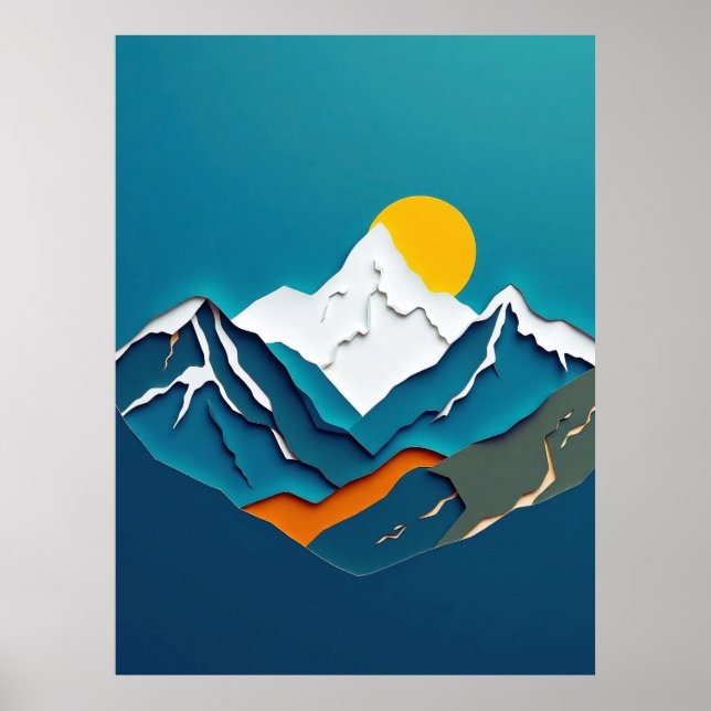 Poster Paisagem de Montanha com Corte de Papel Estonteant (Frente)