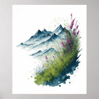 Poster Paisagem de Montanha de Aquarela