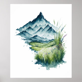 Poster Paisagem de Montanha de Aquarela