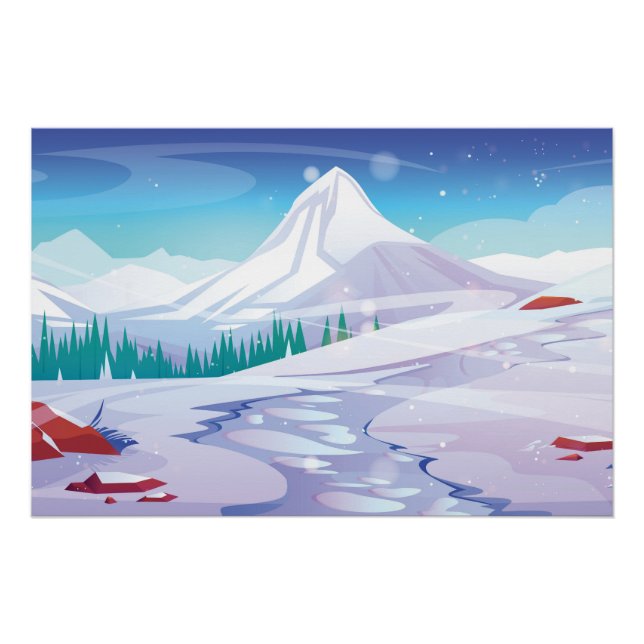 Póster Paisagem de montanha de neve (Frente)