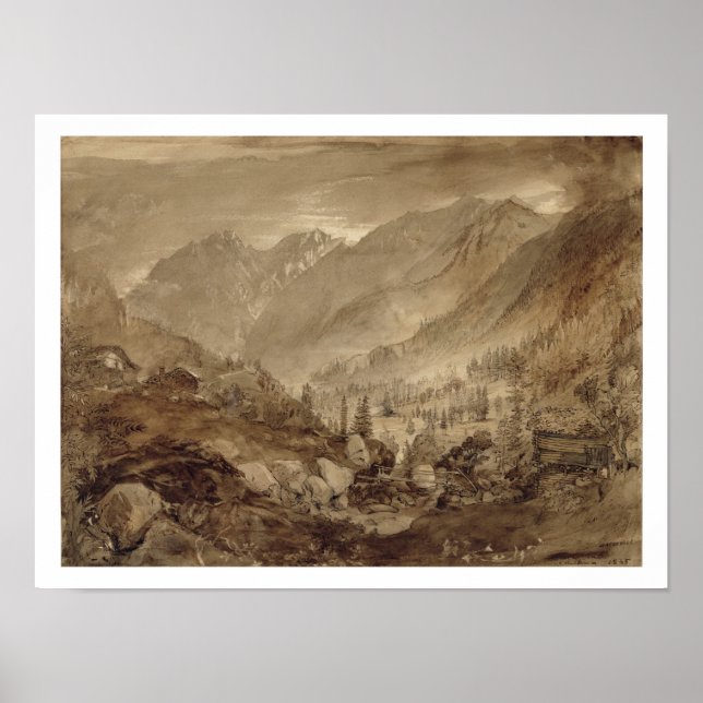 Póster Paisagem de montanha, Macugnaga, 1845 (caneta e ca (Frente)
