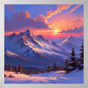 Poster Paisagem de Montanha Sunset Vibrante