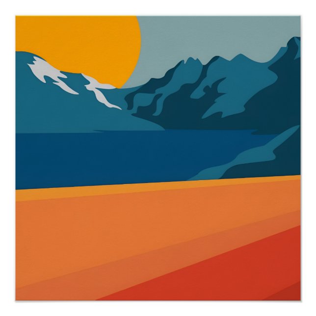 Póster Paisagem de Montanha Vermelha e Azul - Antecedente (Frente)