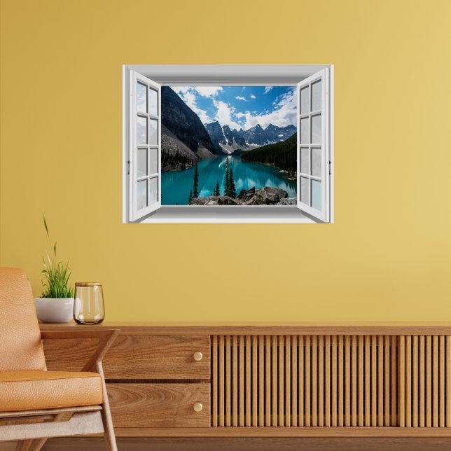 Poster Paisagem de montanhas e lagos 3D Vista de janela f (Sala de Estar 2)