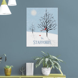 Poster Paisagem de Natal Inverno Nome da Família