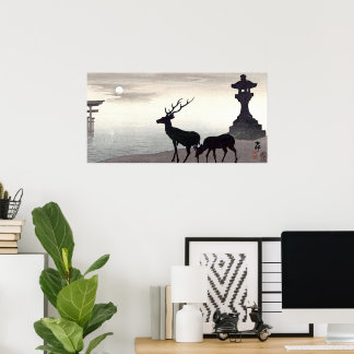Poster Paisagem de Ohara Koson com Deer