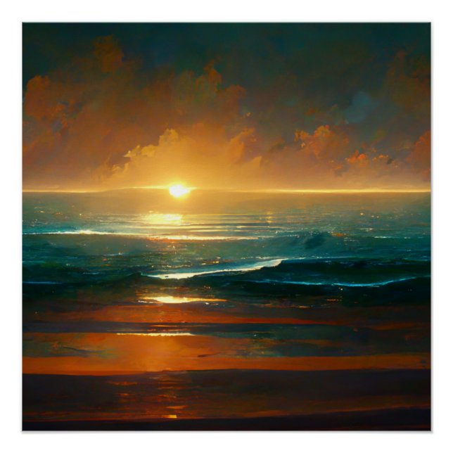 Póster Paisagem de Ondas Azuis Dramáticas (Frente)