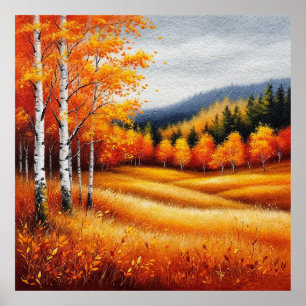 Poster Paisagem de Outono Com Bétulas