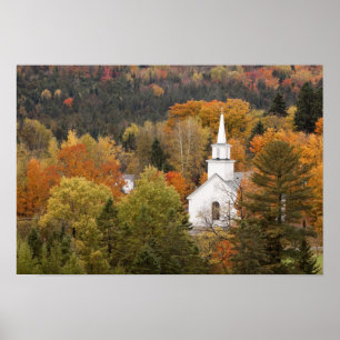 Poster Paisagem de outono com igreja, Vermont, EUA