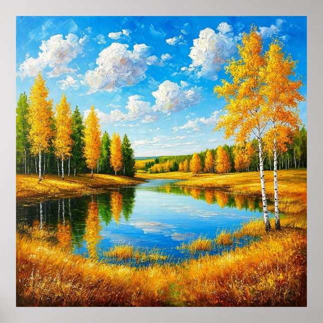 Poster Paisagem de Outono Vibrante com Árvores (Frente)