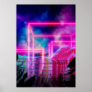 Poster Paisagem de palmeiras neon:Cubo