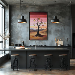 Poster Paisagem de Passagem de Relógios em uma árvore