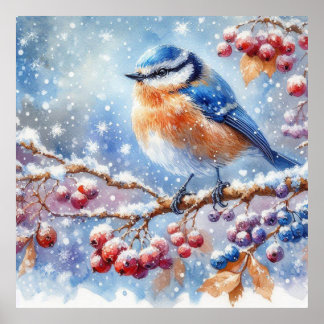 Poster Paisagem de pássaro e inverno 12