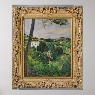 Póster Paisagem de Paul Cezanne   com telhado vermelho ou