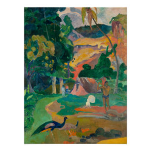 Póster Paisagem de Paul Gauguin Matamoe com Peacocks